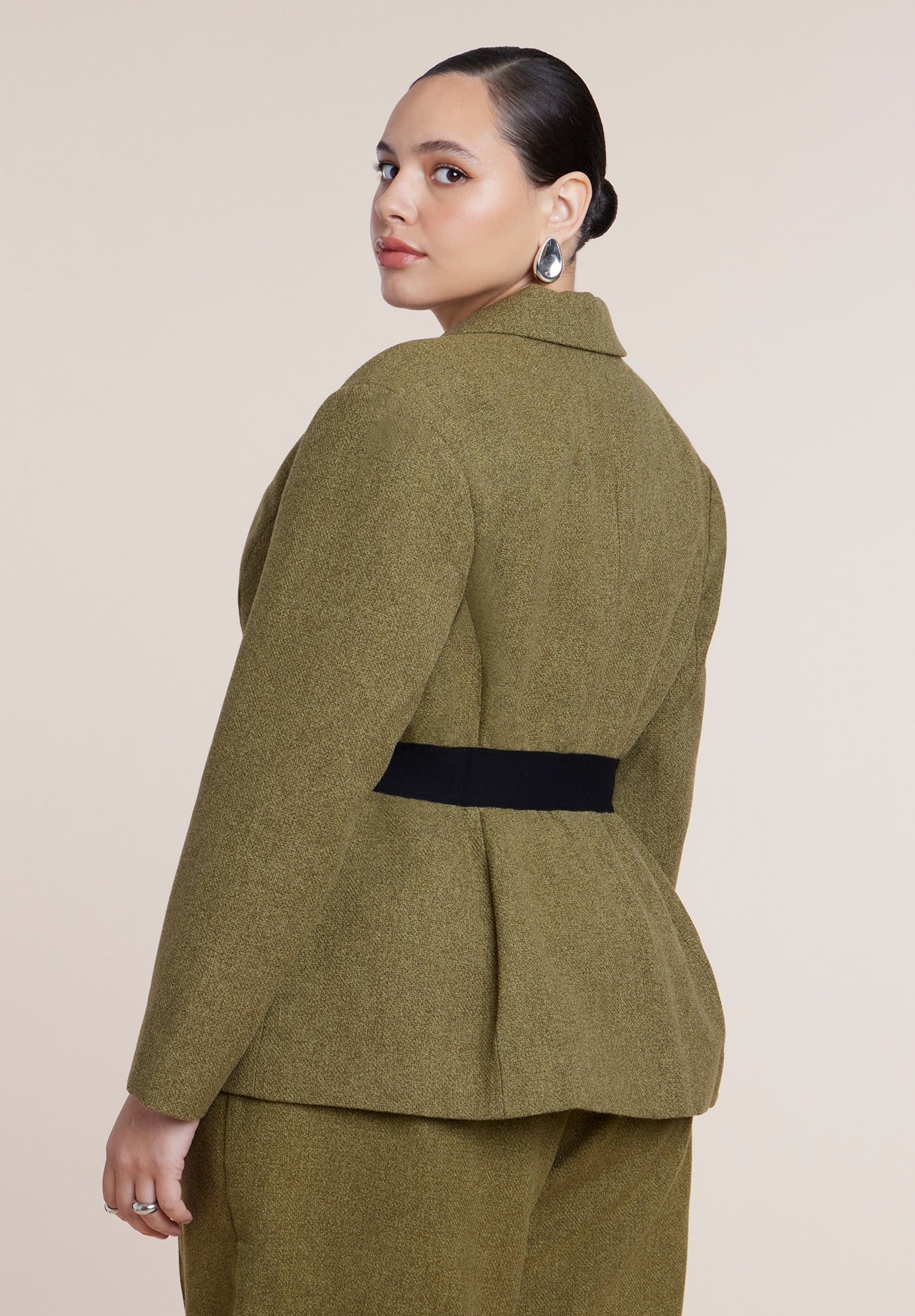 Cinched Elastic Waist Blazer image number 1