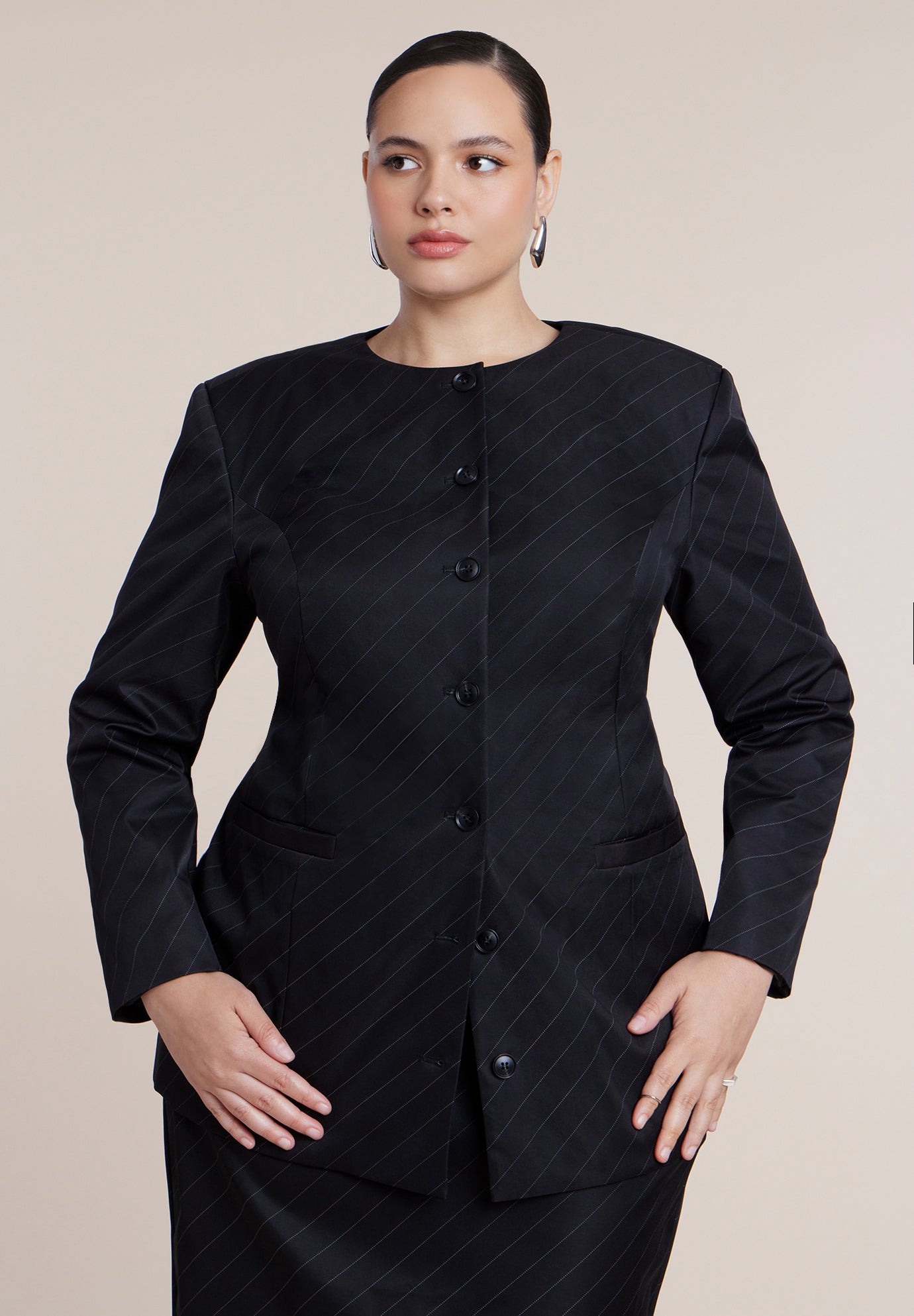 Collarless Strong Shoulder Blazer image number 0