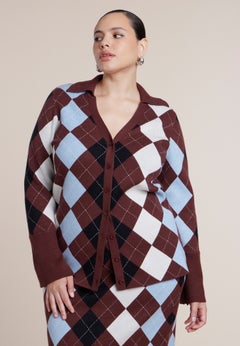 Argyle Intarsia Collared Cardigan