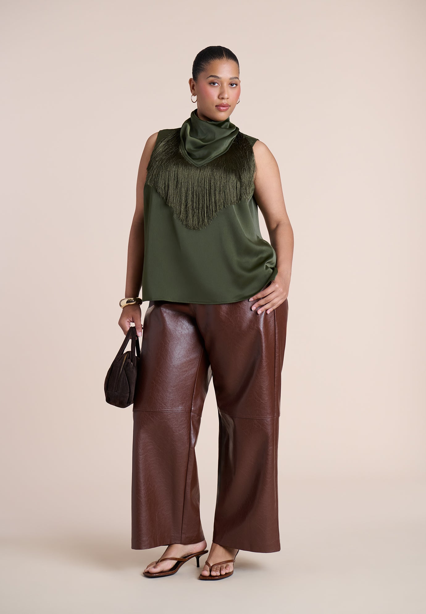 Satin Fringed Scarf Top image number 2