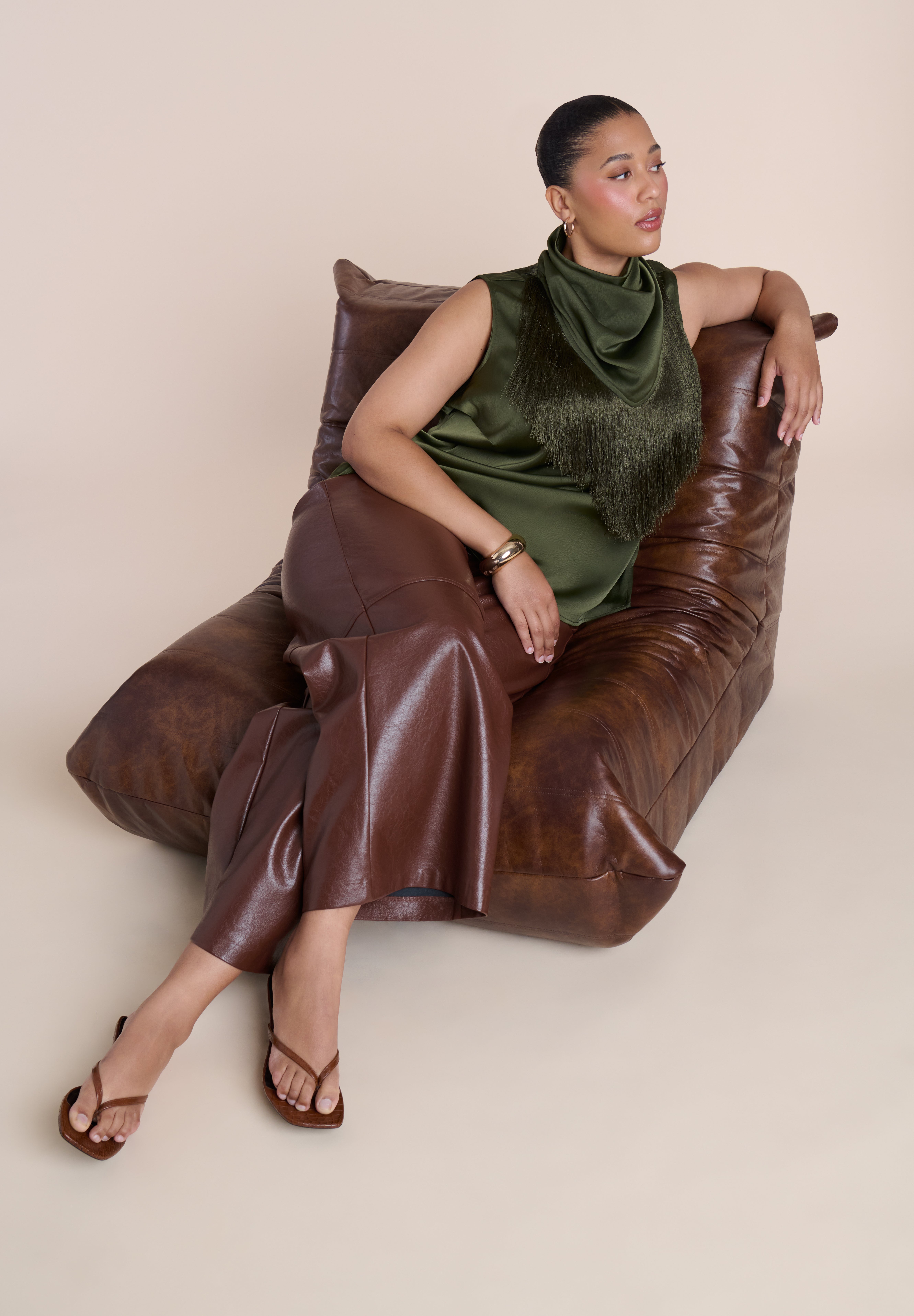 Satin Fringed Scarf Top image number 4