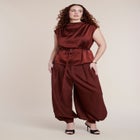 Satin Cowl Neck Belted Top image number 2