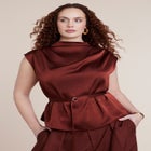 Satin Cowl Neck Belted Top image number 0