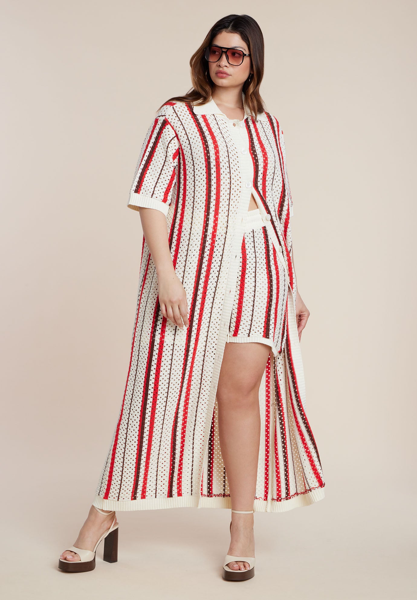 Striped Crochet Short image number 1