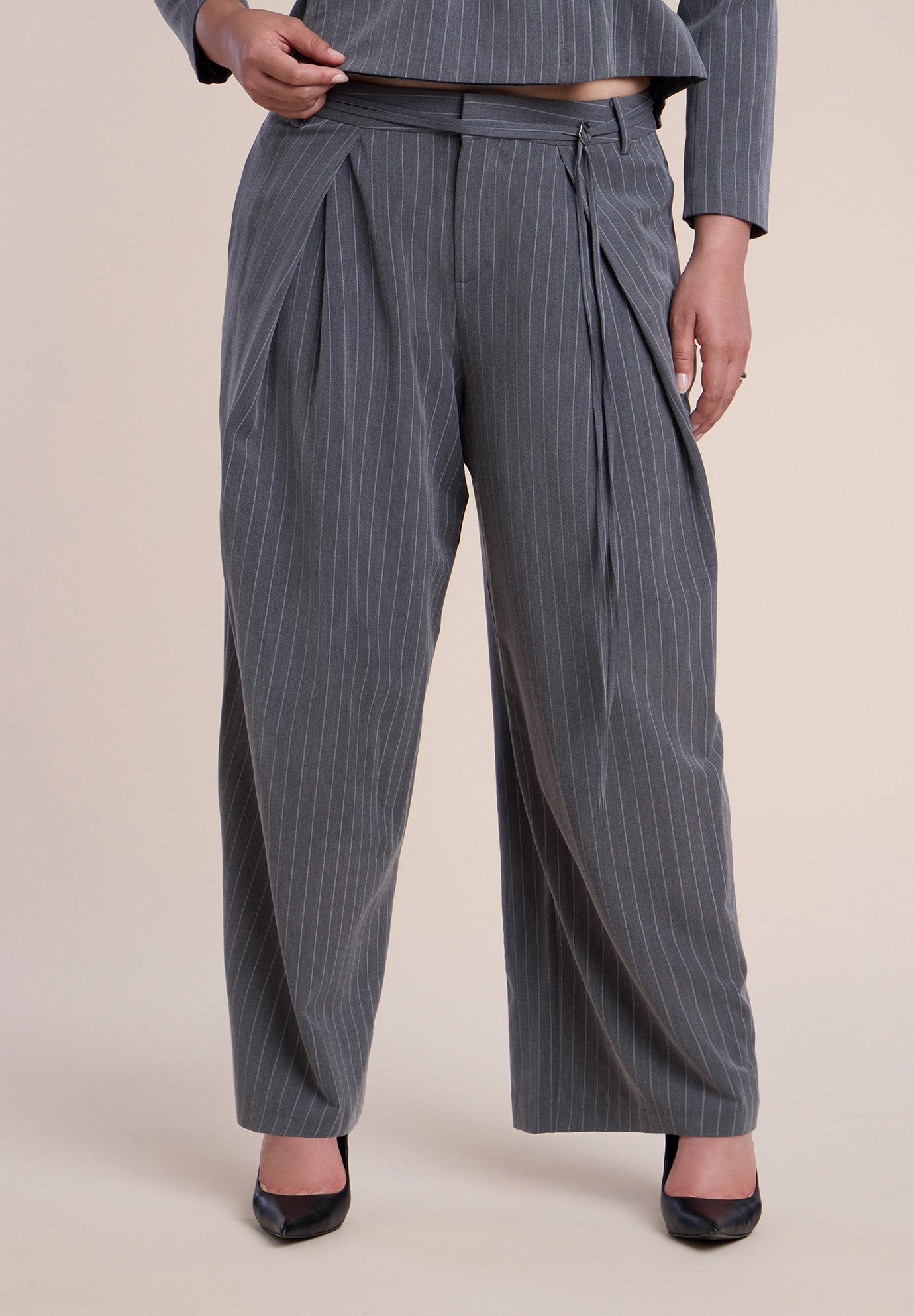 Pleated Wide-Leg Trouser With Long Belt image number 1