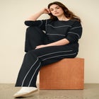 Ellos Studio Piped Boxy Fleece Sweatshirt image number 1