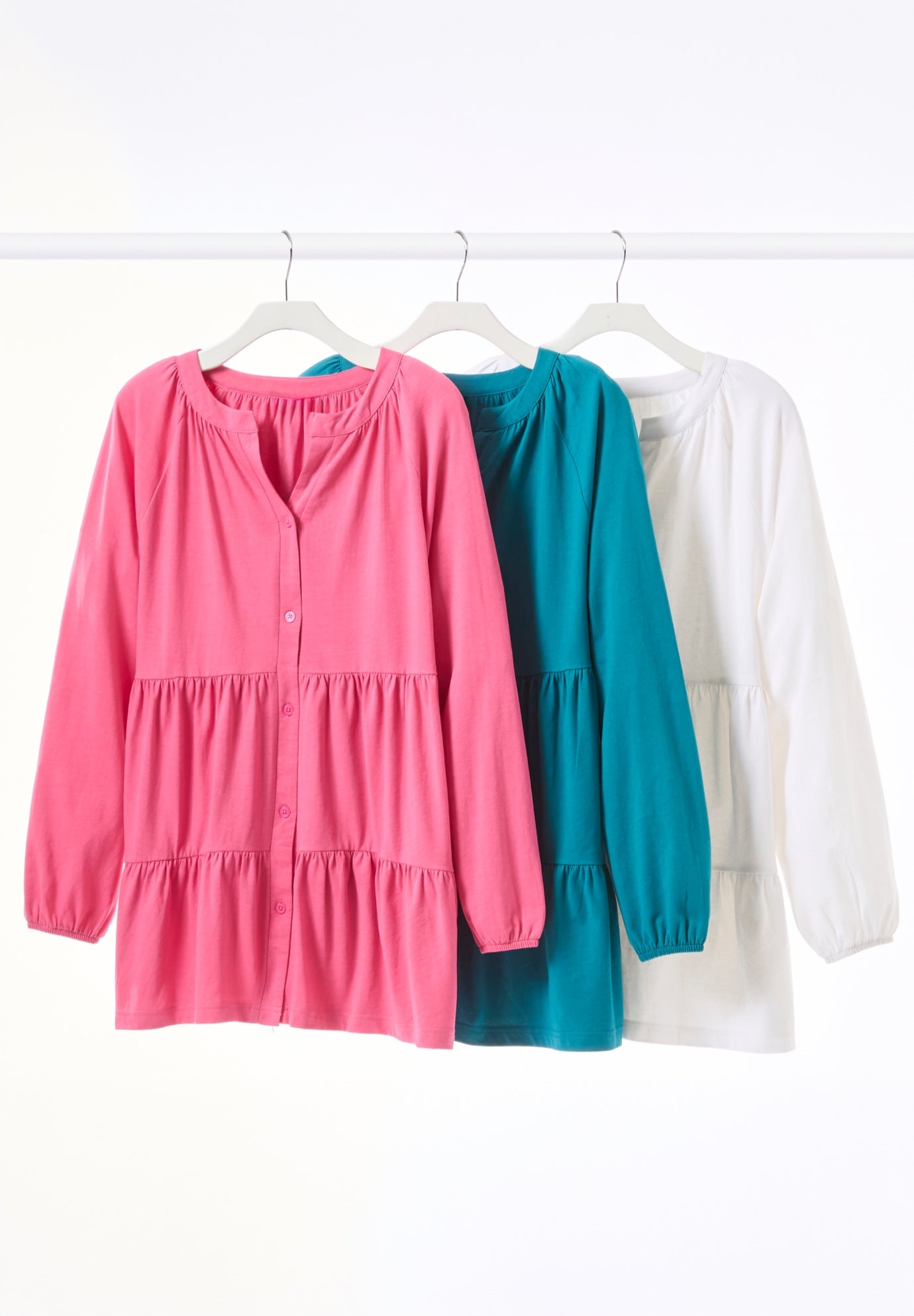 Tiered A-Line Button-Down Long-Sleeve Knit Tunic image number 1