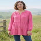 Tiered A-Line Button-Down Long-Sleeve Knit Tunic image number 0
