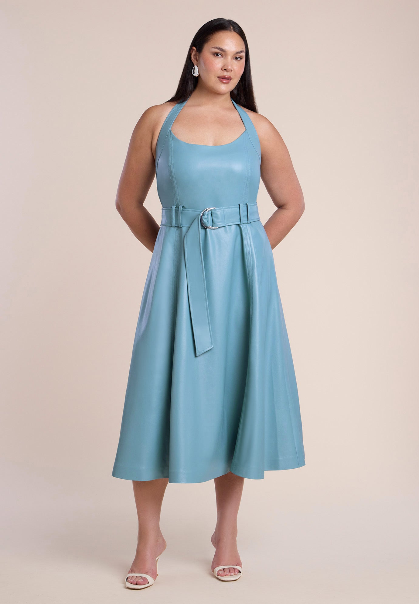 Faux Leather Halter Midi Dress image number 1