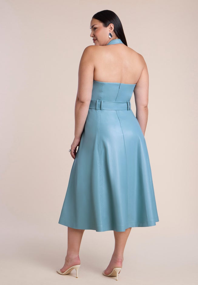 Faux Leather Halter Midi Dress image number 3
