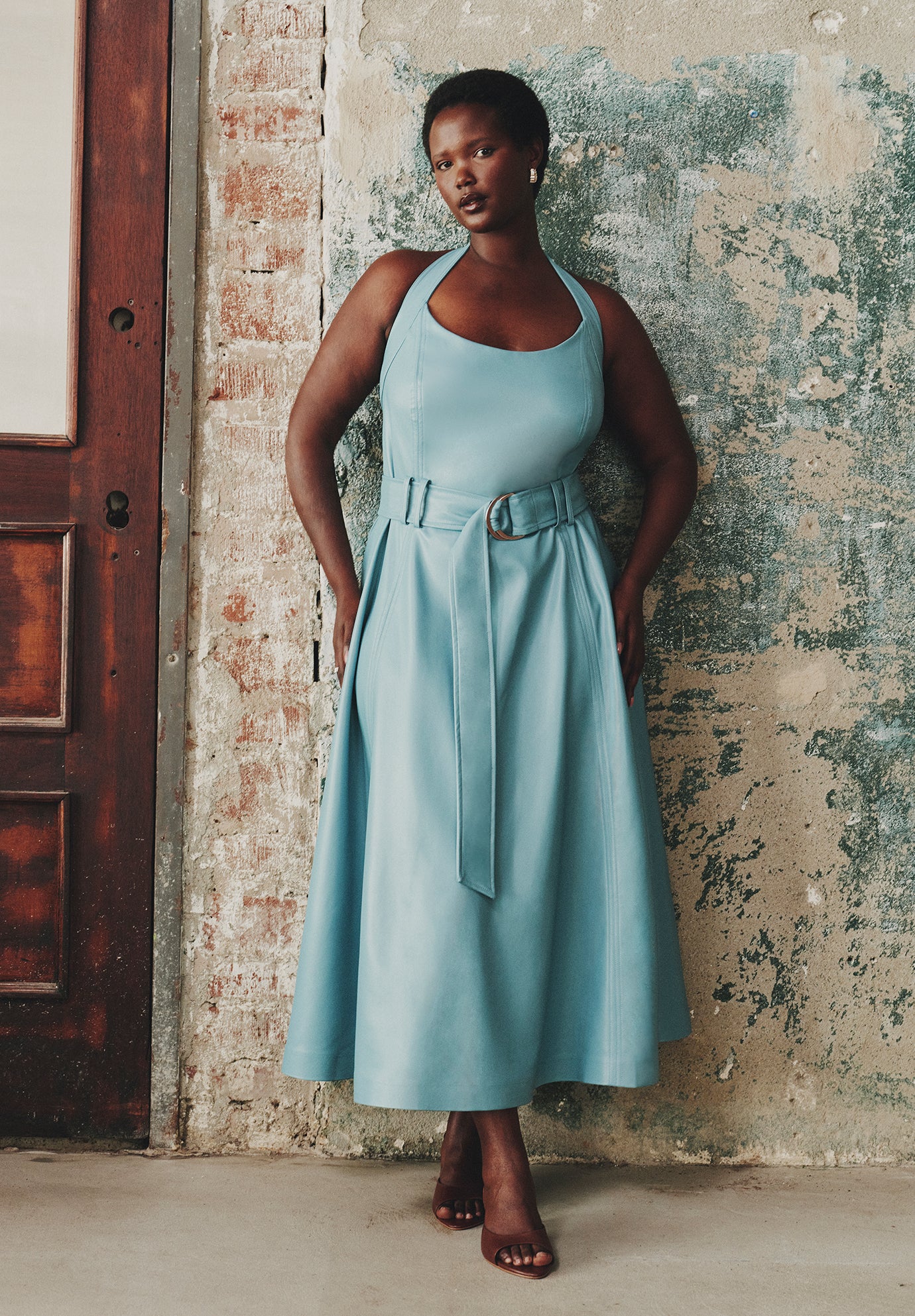 Faux Leather Halter Midi Dress image number 0
