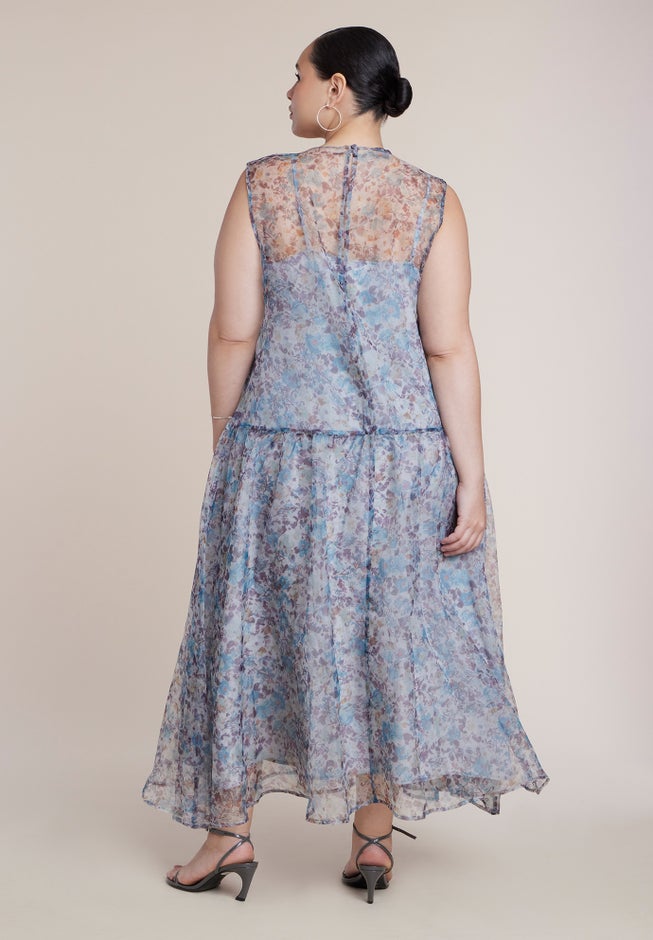 Printed Organza Drop Waist Midi Dress image number 2