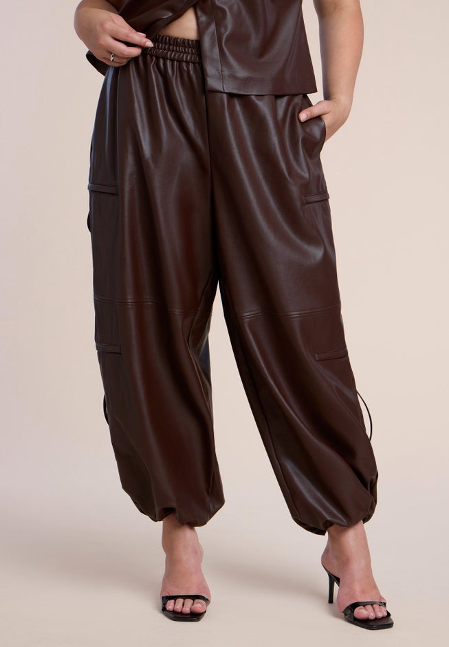 Faux Leather Zipper Detail Jogger Pant image number 1