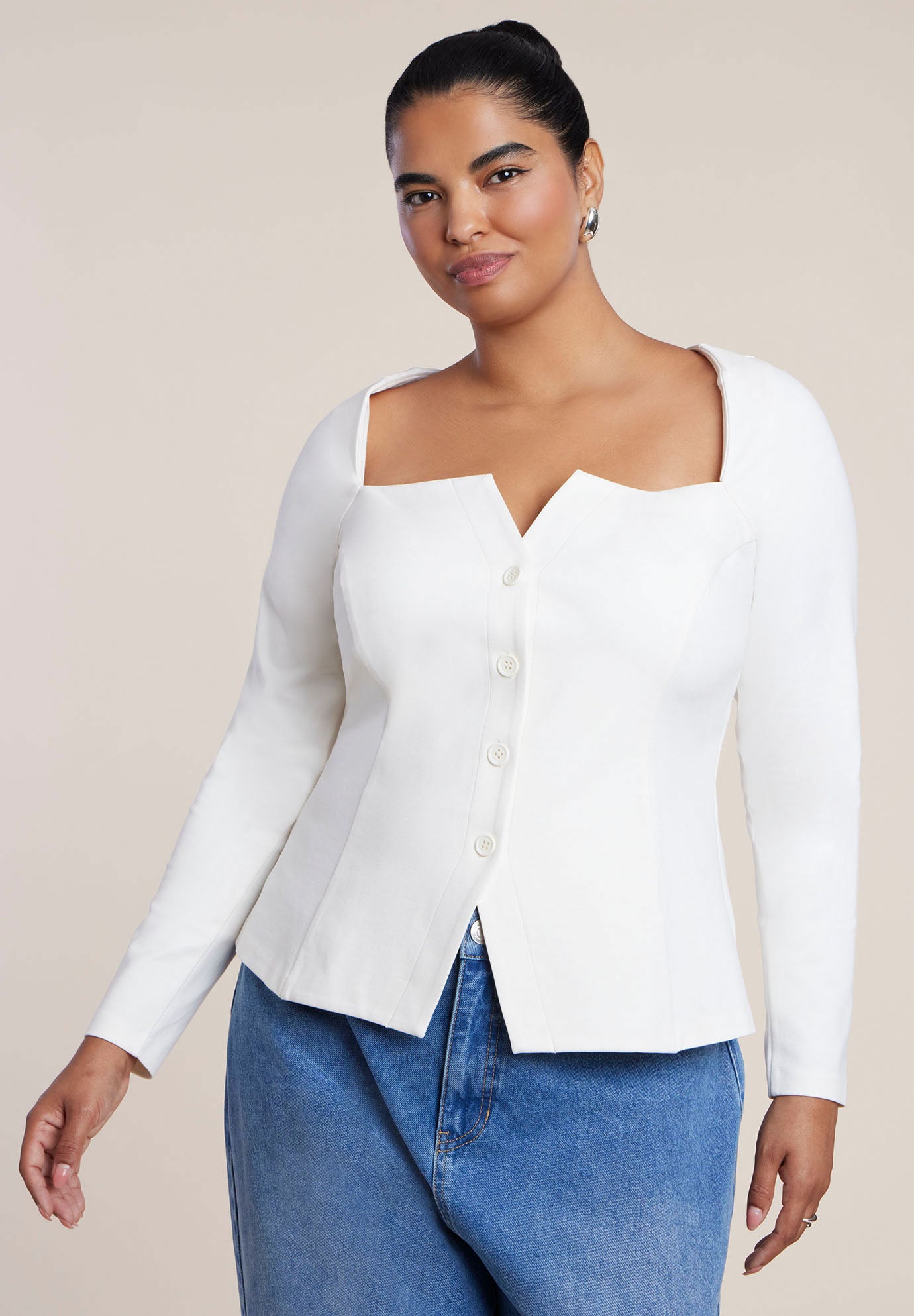 Square Neck Button Front Top image number 0