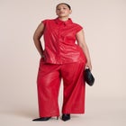 Perforated Faux Leather Tie-Waist Top image number 2