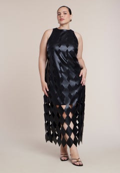 Diamond-Cut Faux Leather Maxi Dress