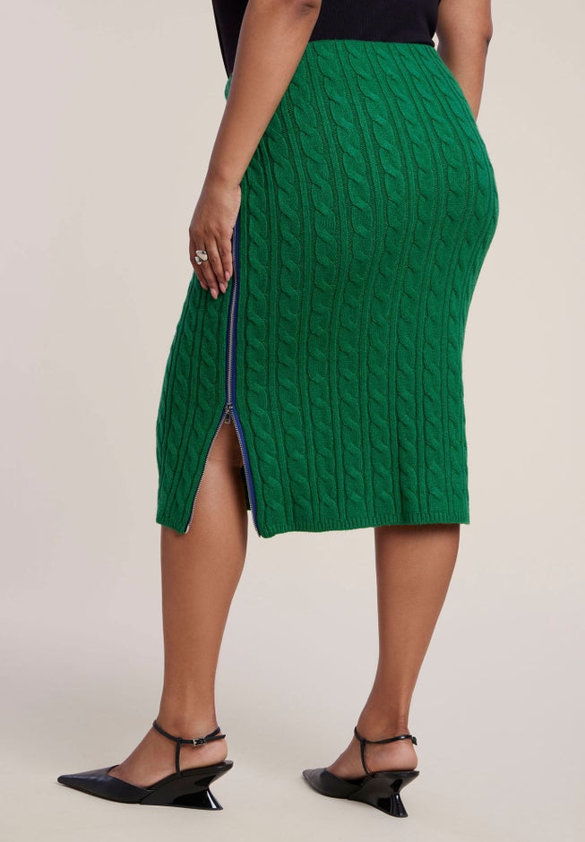 Cable Knit Zipper-Detail Midi Skirt image number 2