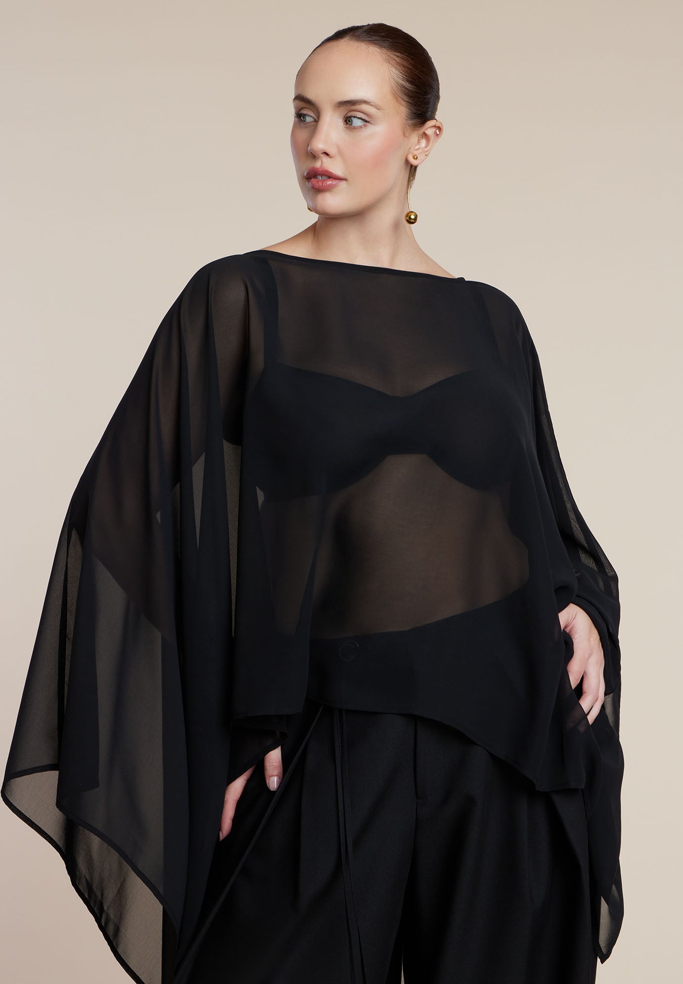 Sheer Dramatic Chiffon Cape image number 1
