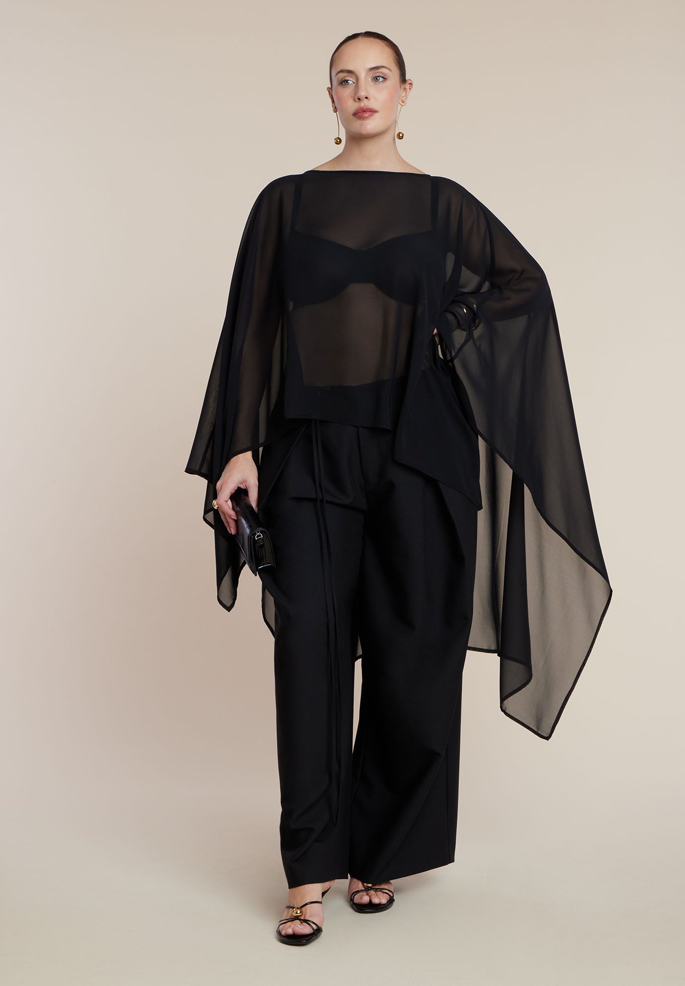 Sheer Dramatic Chiffon Cape image number 4