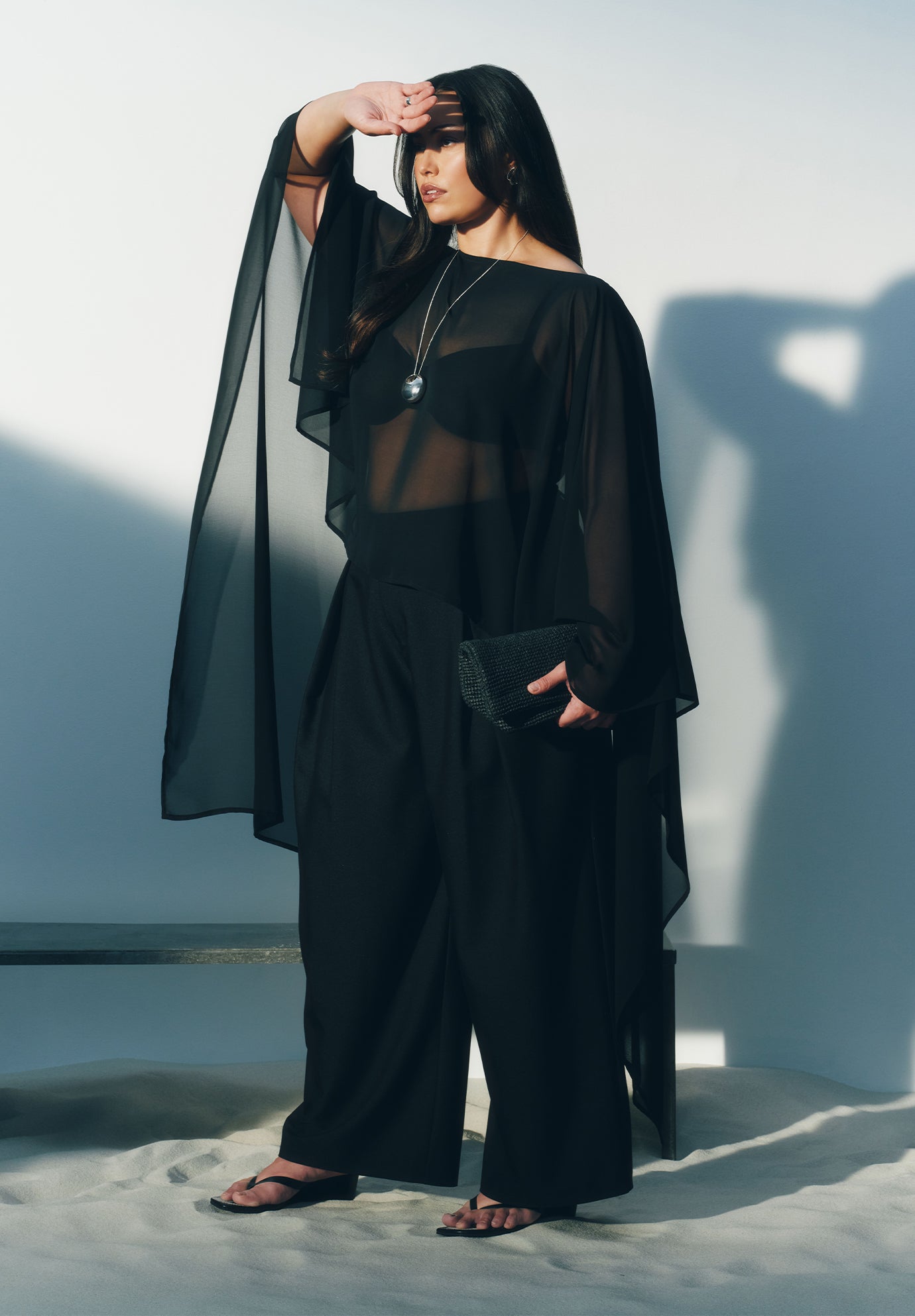 Sheer Dramatic Chiffon Cape image number 0