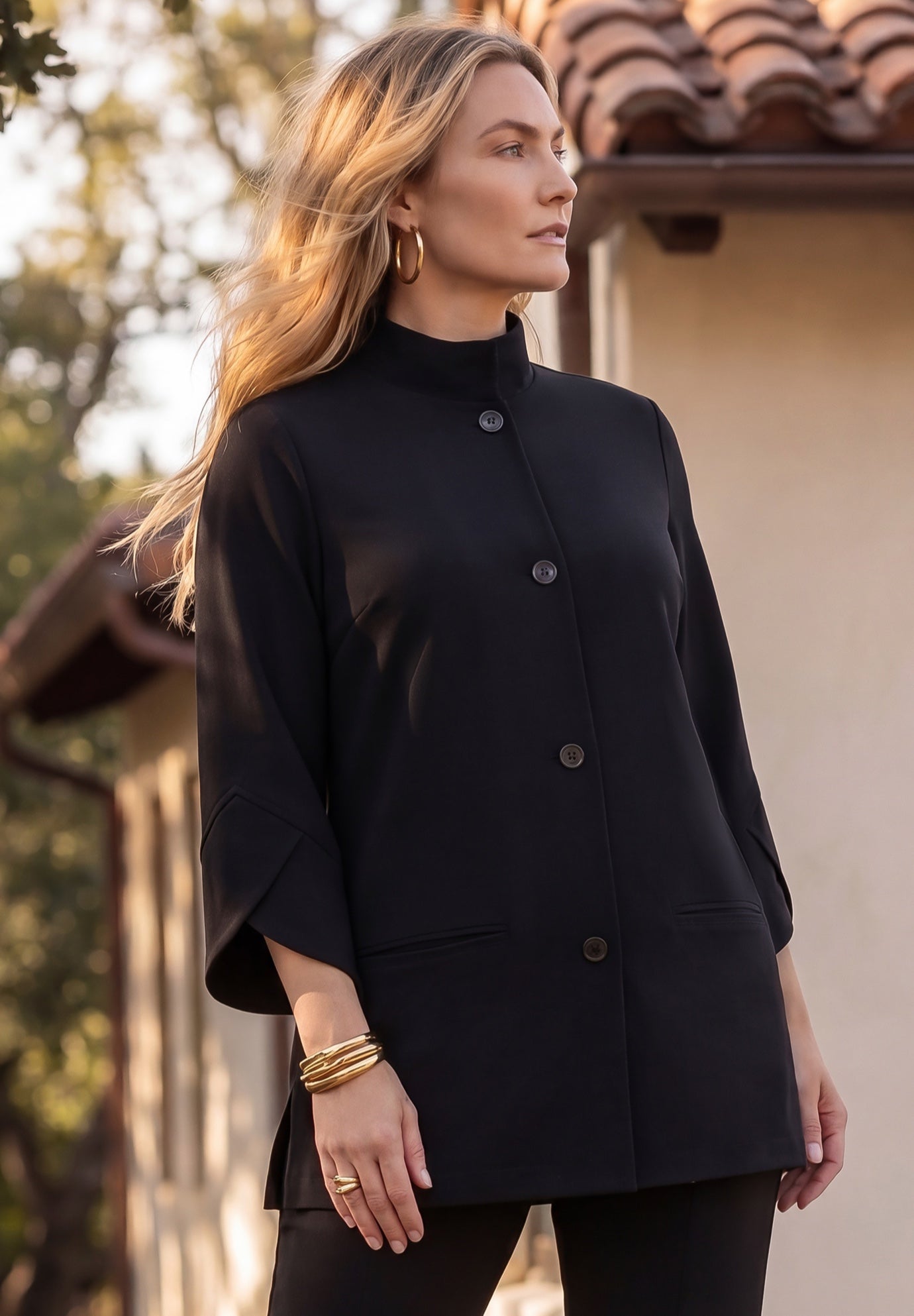 Crepe Button-Front Swing Top image number 0