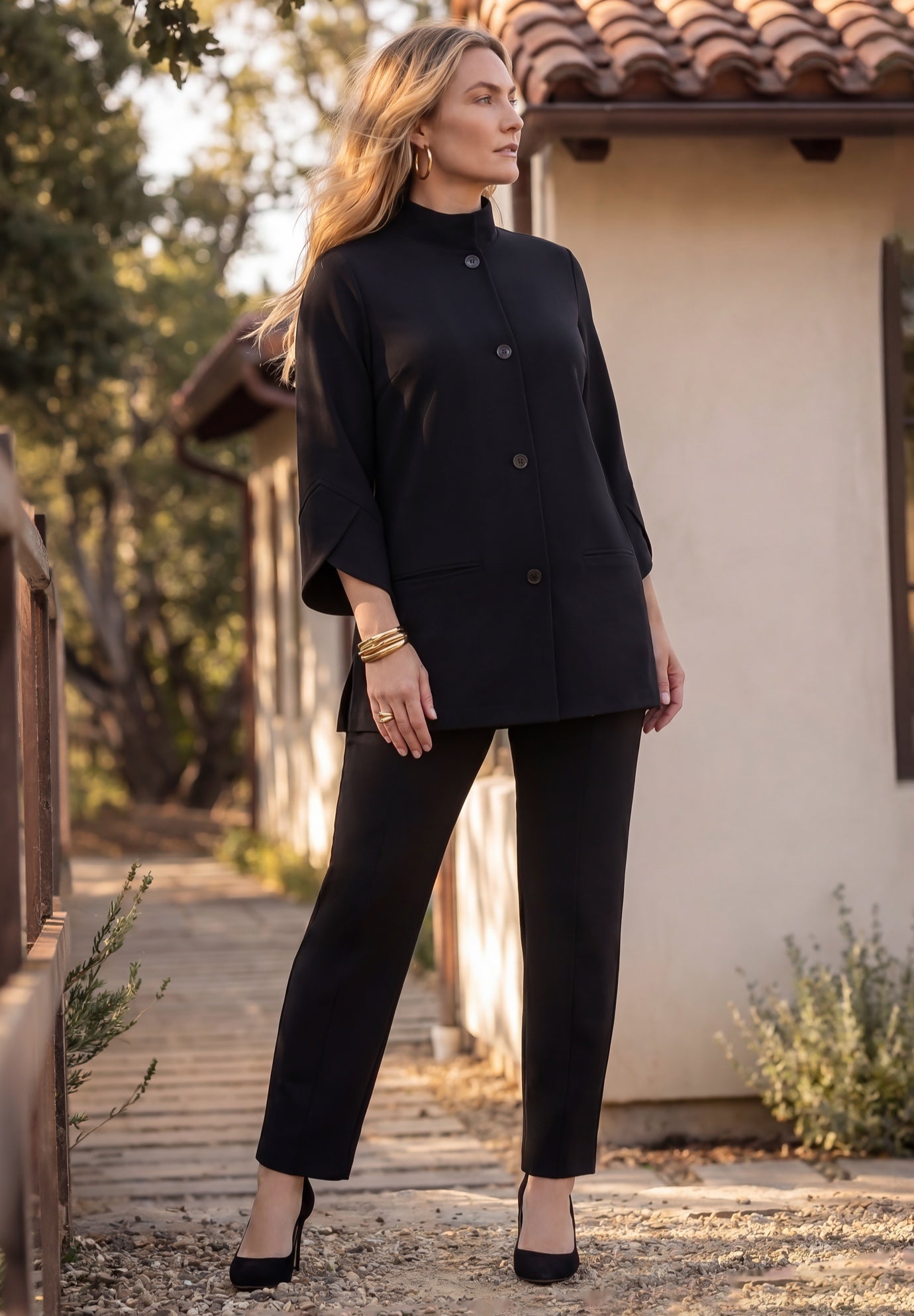 Crepe Button-Front Swing Top image number 1