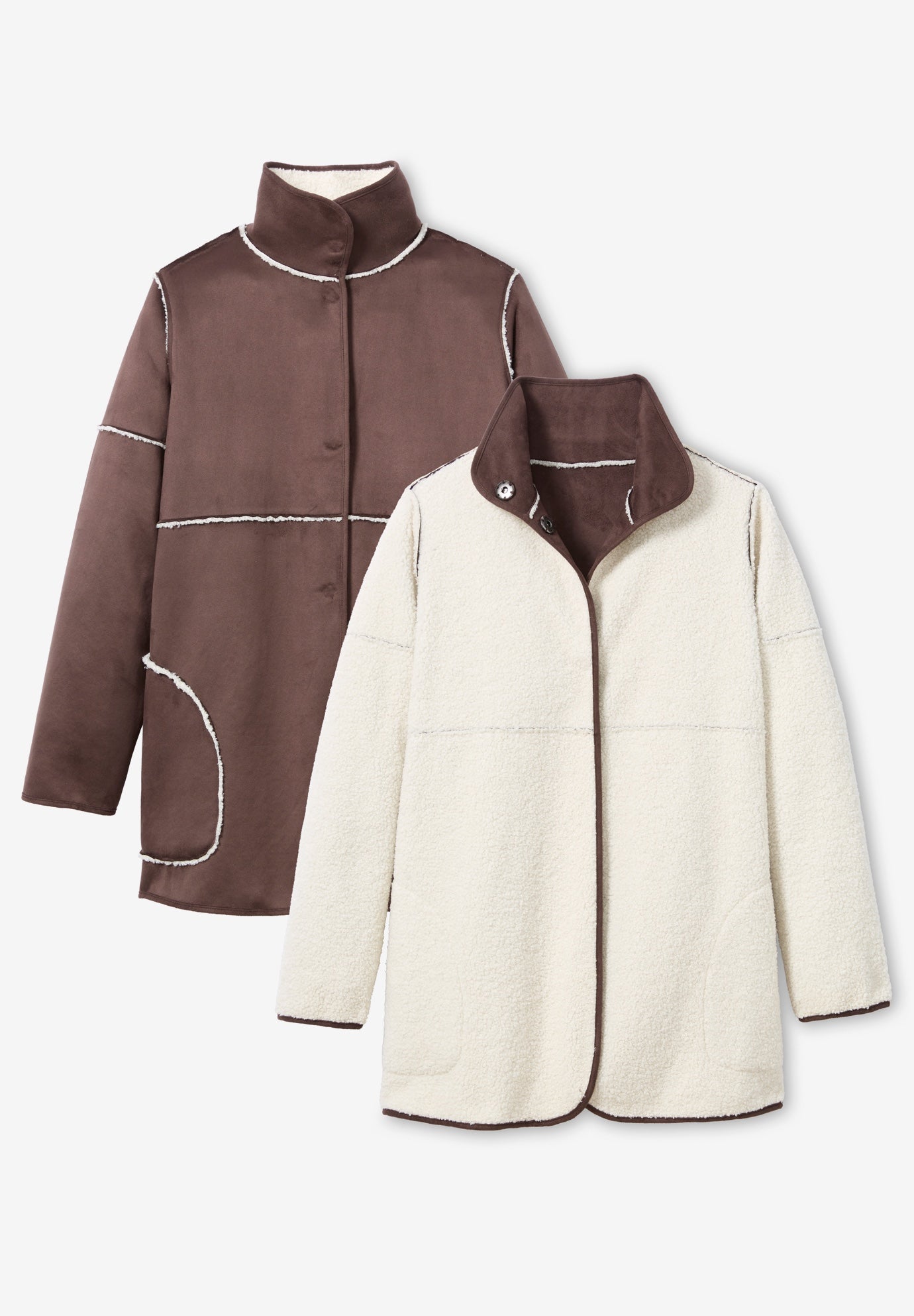Faux Suede Shearling Versatile Reversible Coat image number 4