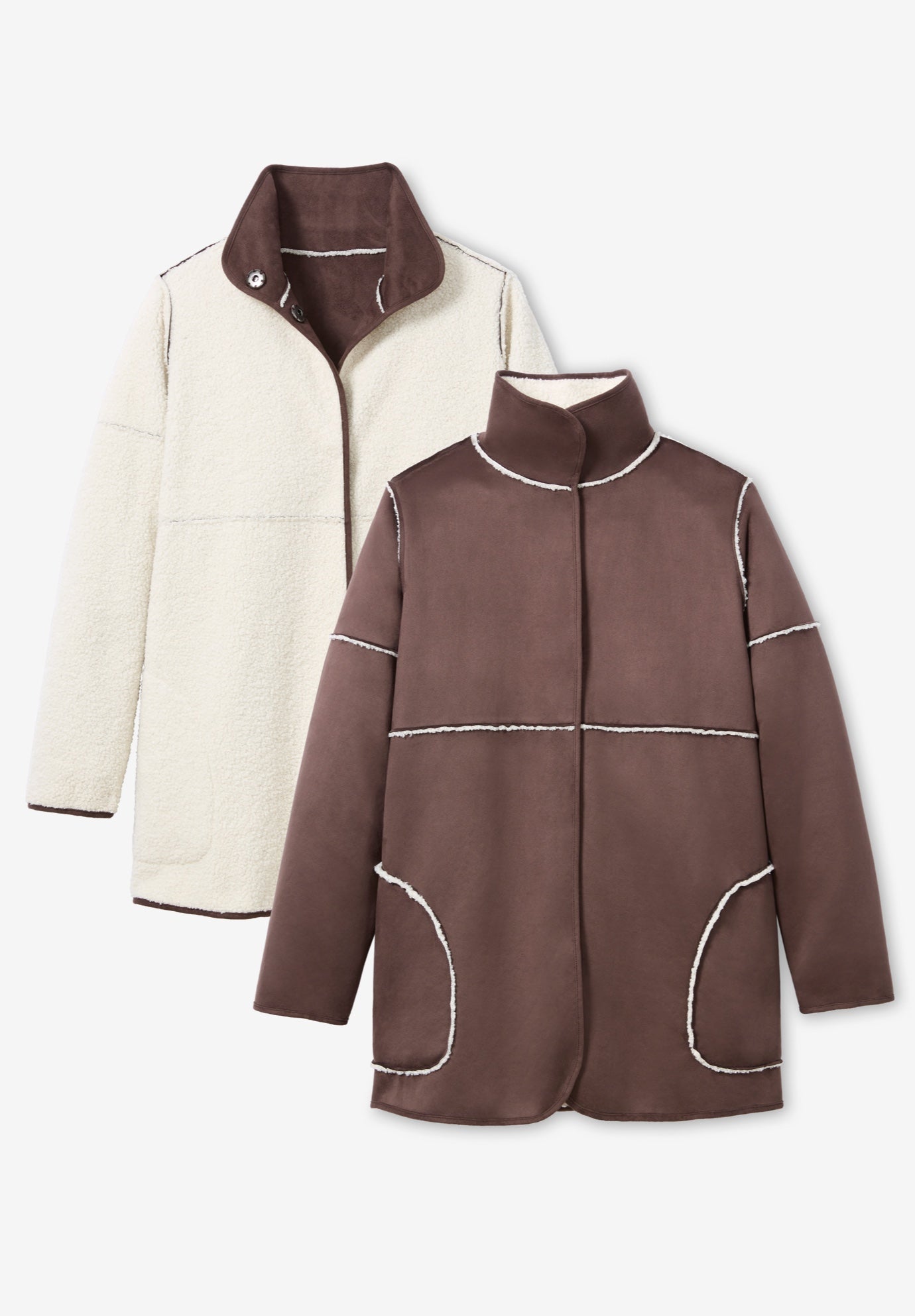 Faux Suede Shearling Versatile Reversible Coat image number 5