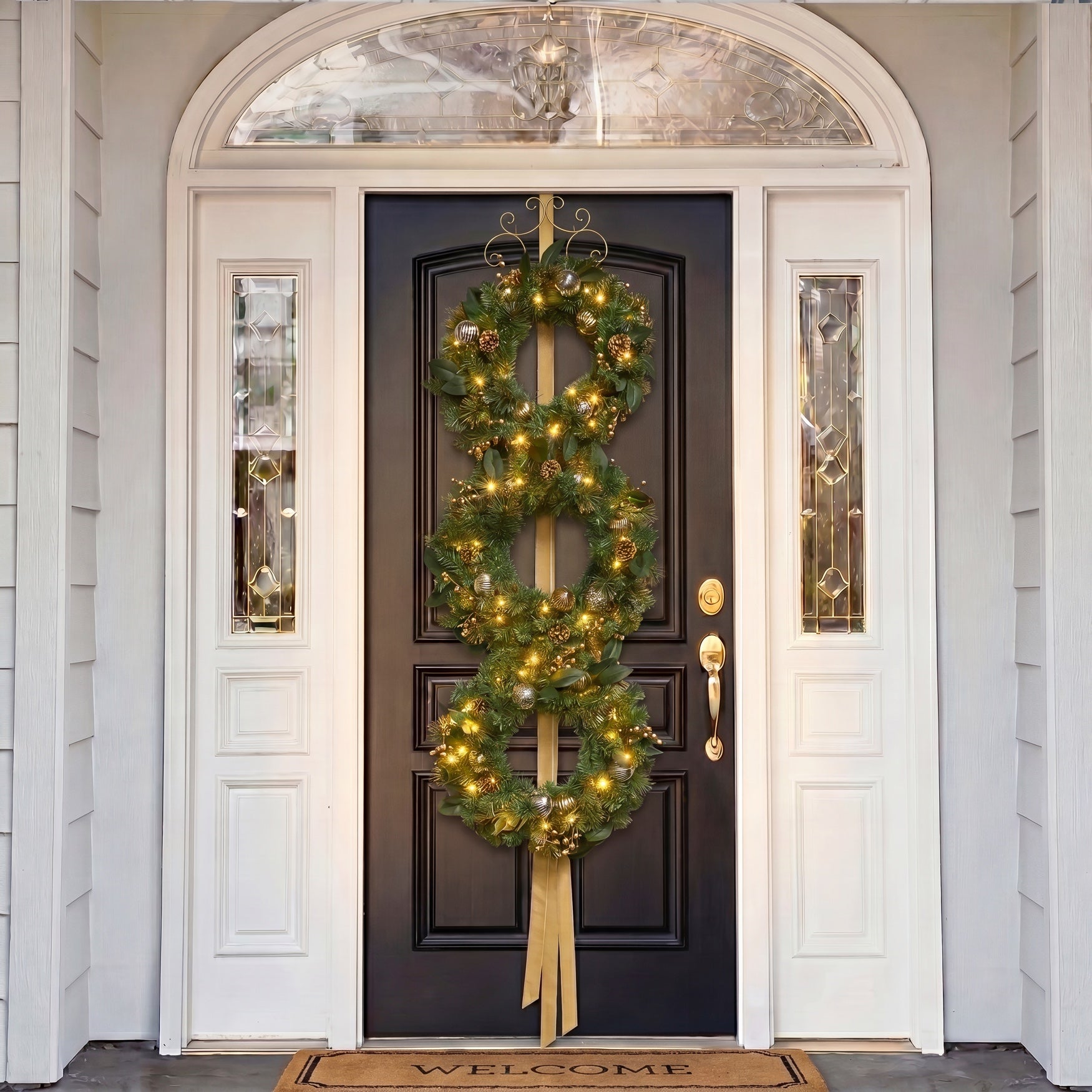 Hanging 20" Pre-lit Mixed Pine Wreath, Set of 3 image number 4