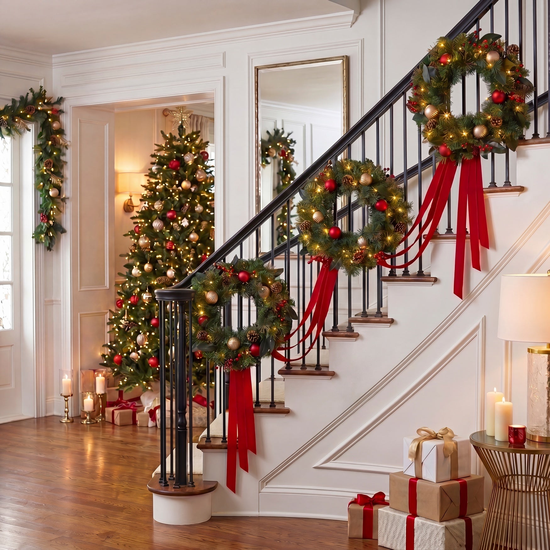 Hanging 20" Pre-lit Mixed Pine Wreath, Set of 3 image number 5