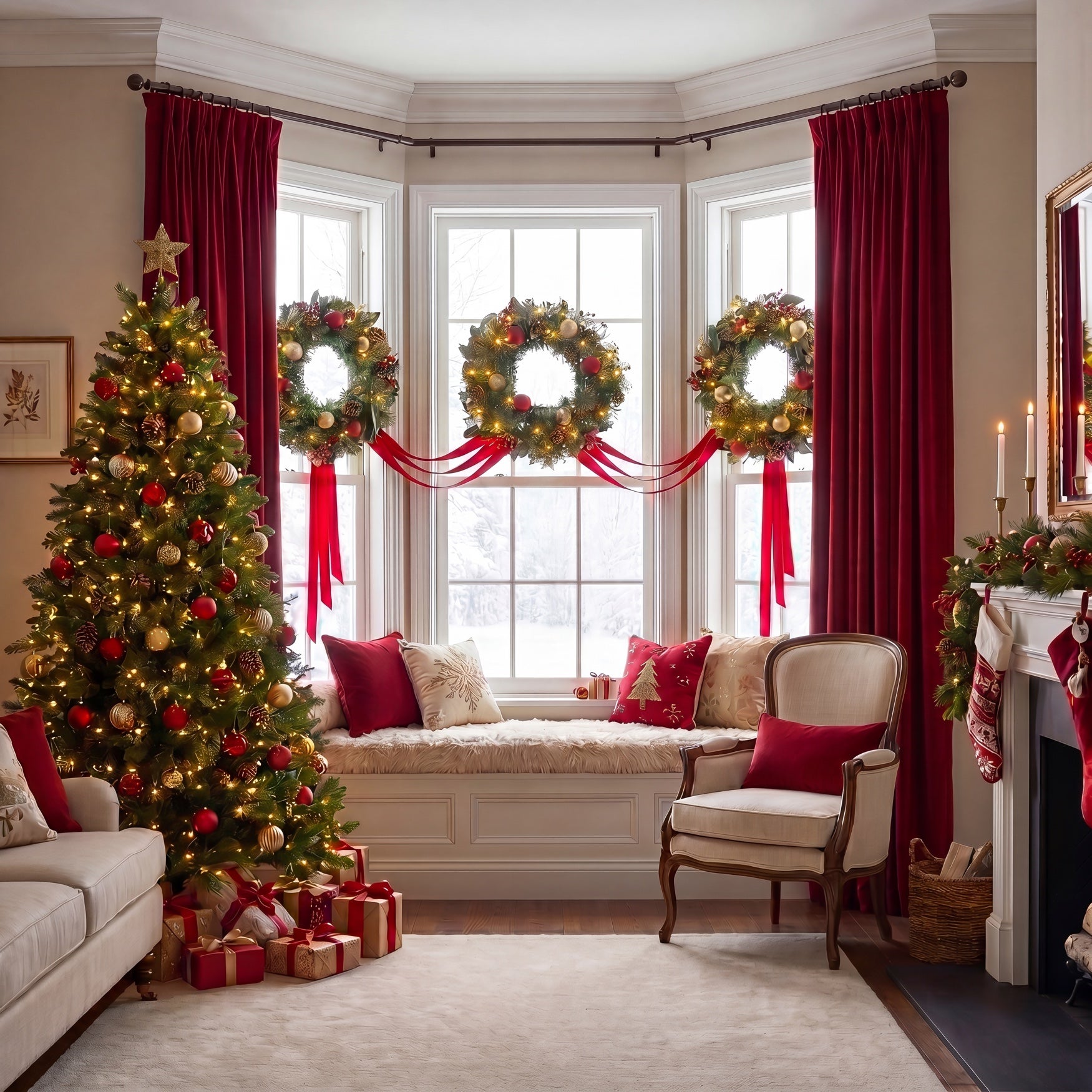 Hanging 20" Pre-lit Mixed Pine Wreath, Set of 3 image number 9