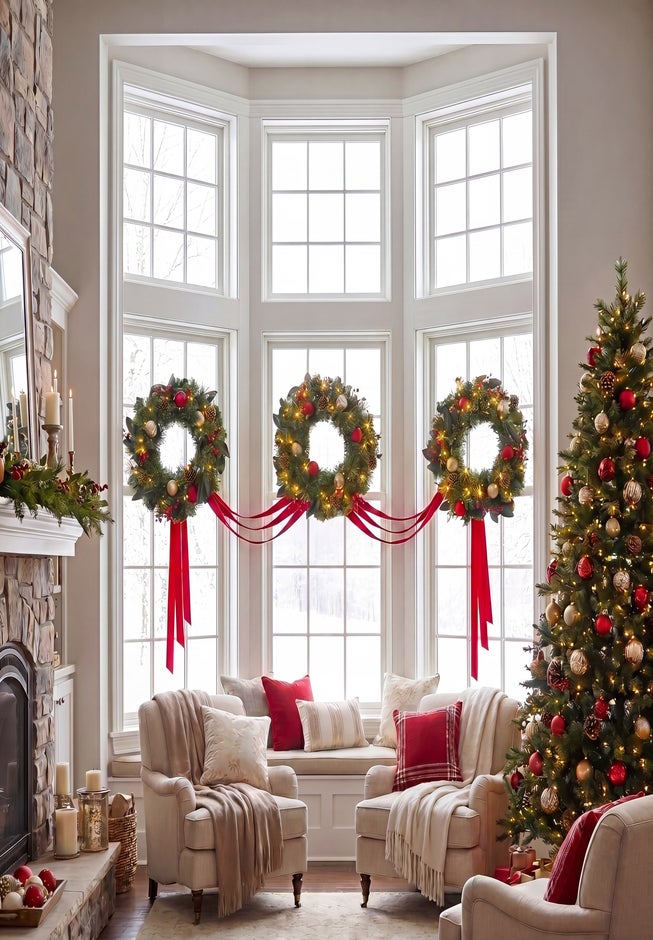 Hanging 20" Pre-lit Mixed Pine Wreath, Set of 3 image number 10