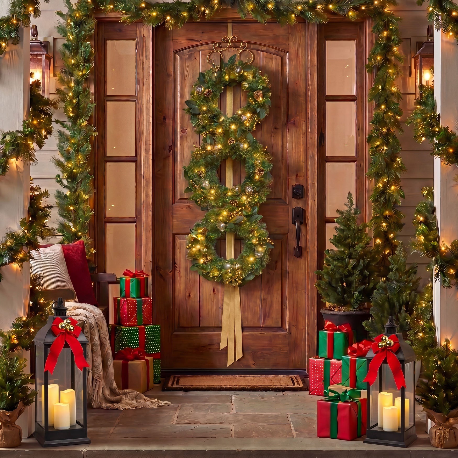 Hanging 20" Pre-lit Mixed Pine Wreath, Set of 3 image number 0