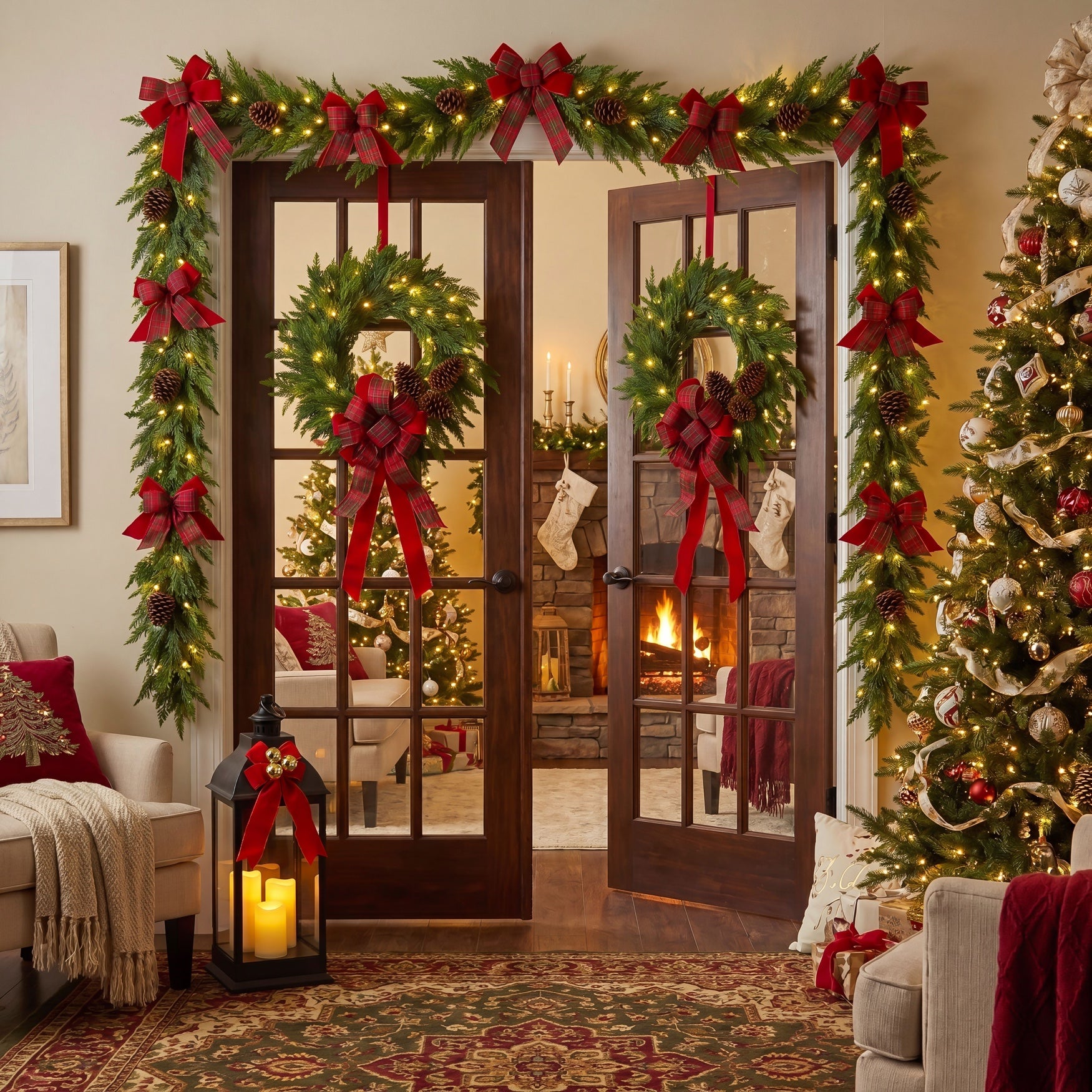 Double the Cheer Pre-lit Wreaths, Set of 2 image number 4