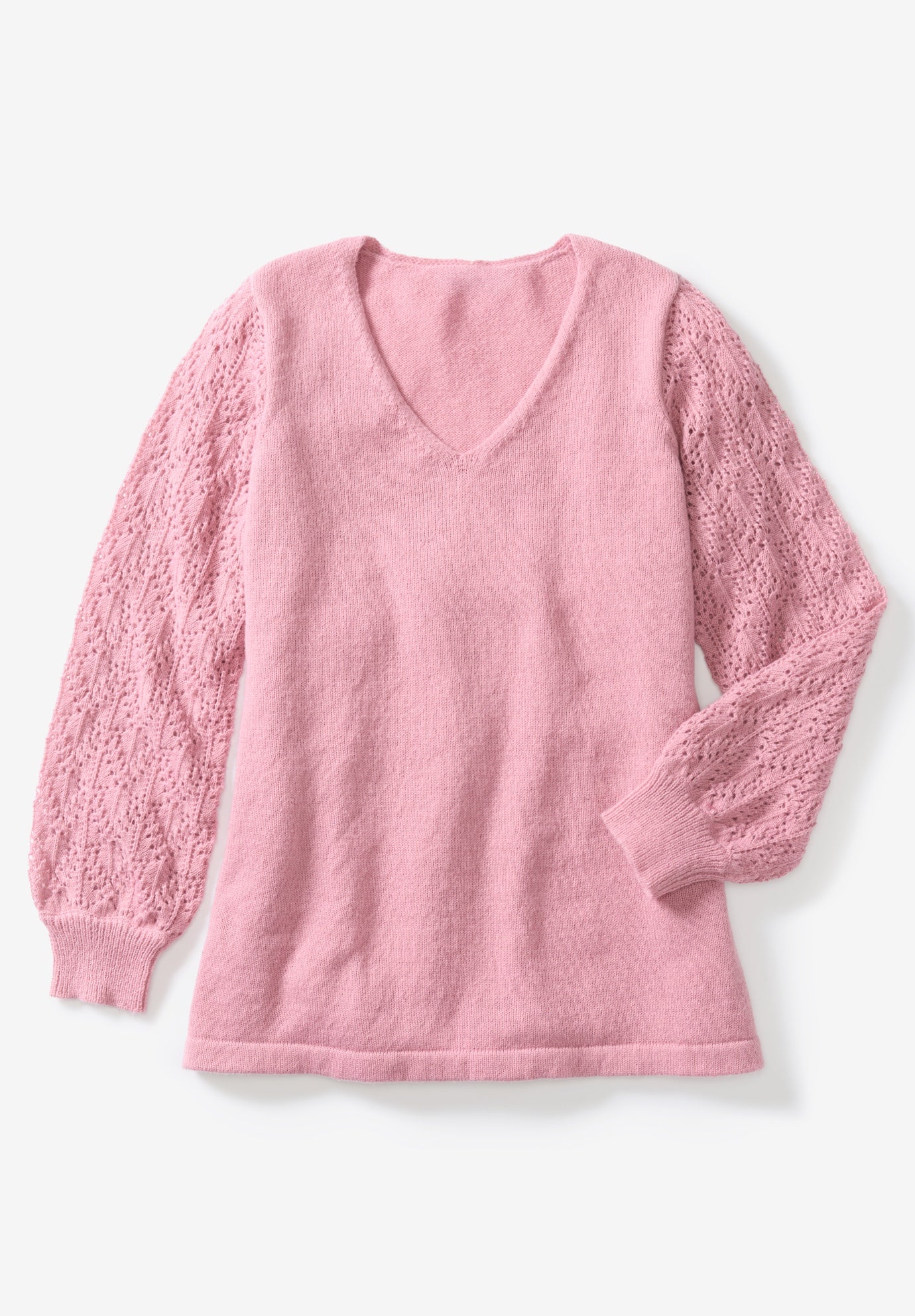 Pointelle Blouson-Sleeve A-Line Sweater image number 2