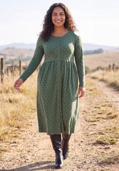 Long-Sleeve Button-Front Knit Dress