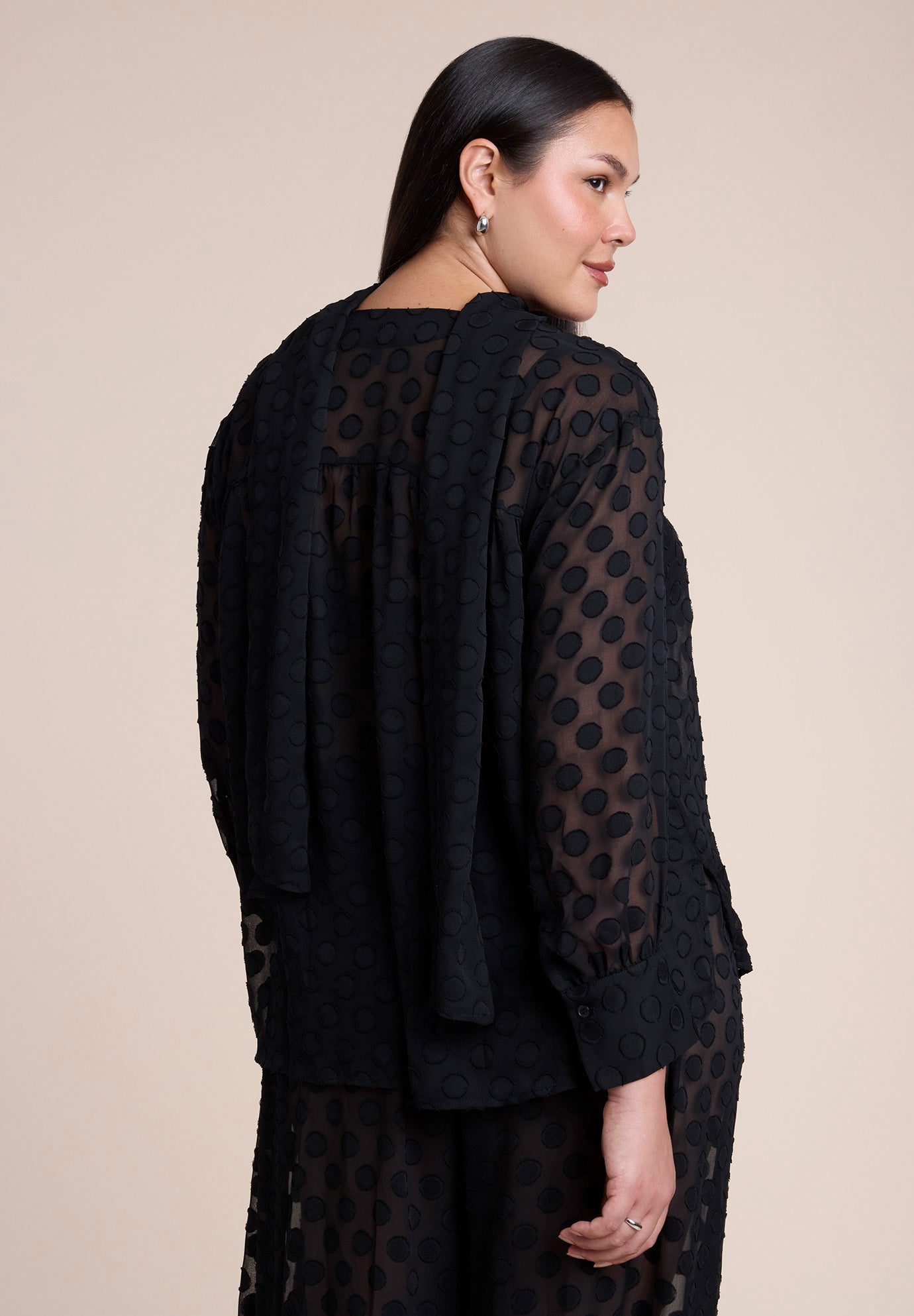 Sheer Polka Dot Blouse With Neck Tie image number 2