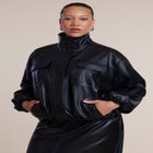 Faux Leather Funnel Neck Jacket image number 1