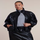 Faux Leather Funnel Neck Jacket image number 2
