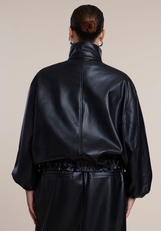 Faux Leather Funnel Neck Jacket image number 3