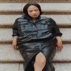 Faux Leather Funnel Neck Jacket image number 0