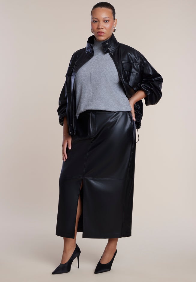Faux Leather Column Midi Skirt image number 1