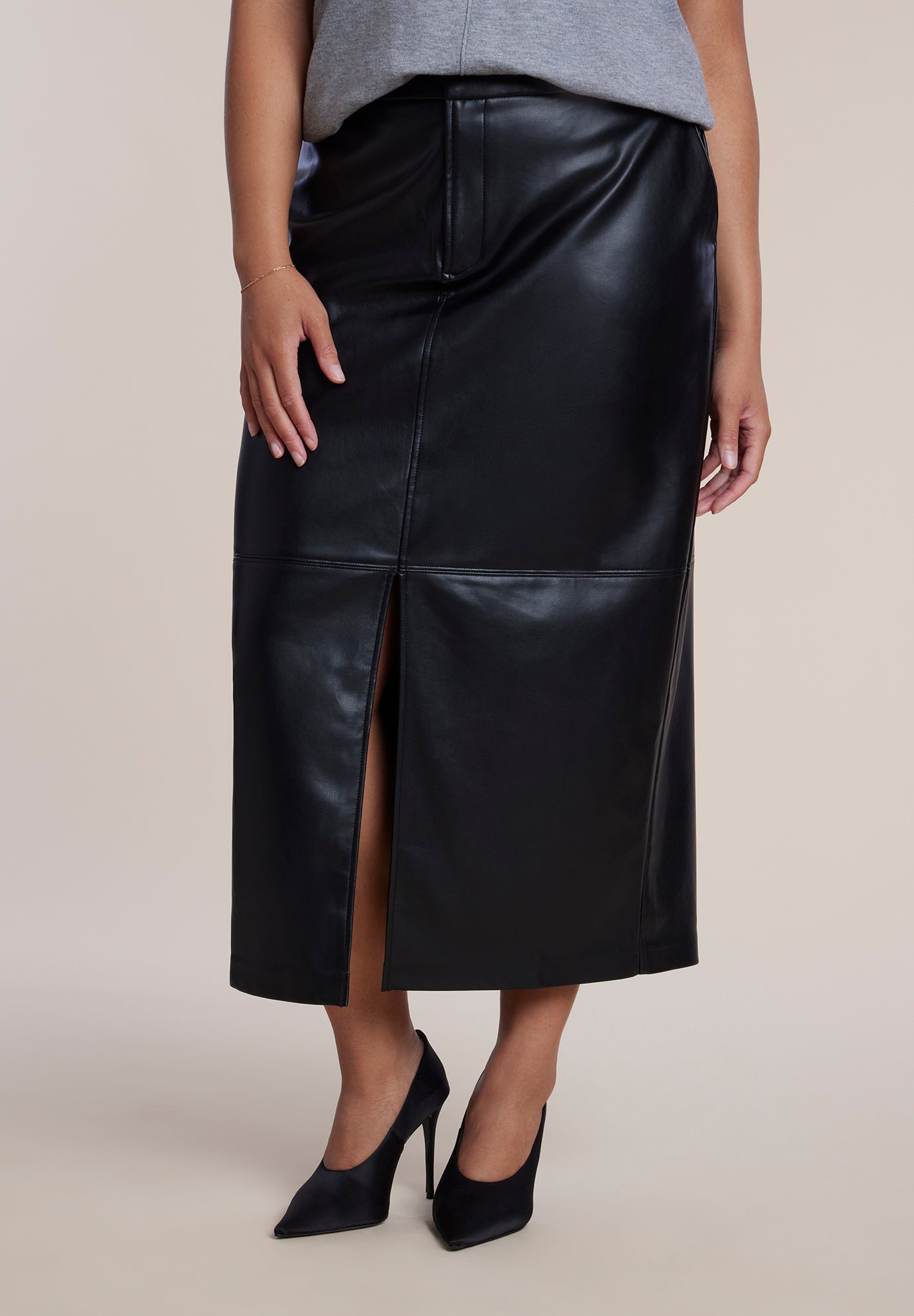 Faux Leather Column Midi Skirt image number 2