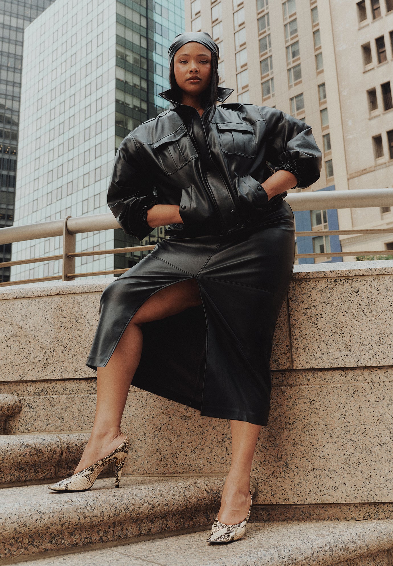 Faux Leather Column Midi Skirt image number 0