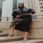 Faux Leather Column Midi Skirt image number 0