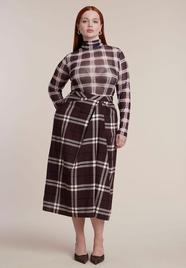 Draped Plaid Midi Skirt image number 1