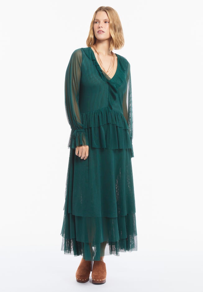 Long Sleeve Ruffled Mesh Maxi Dress image number 1