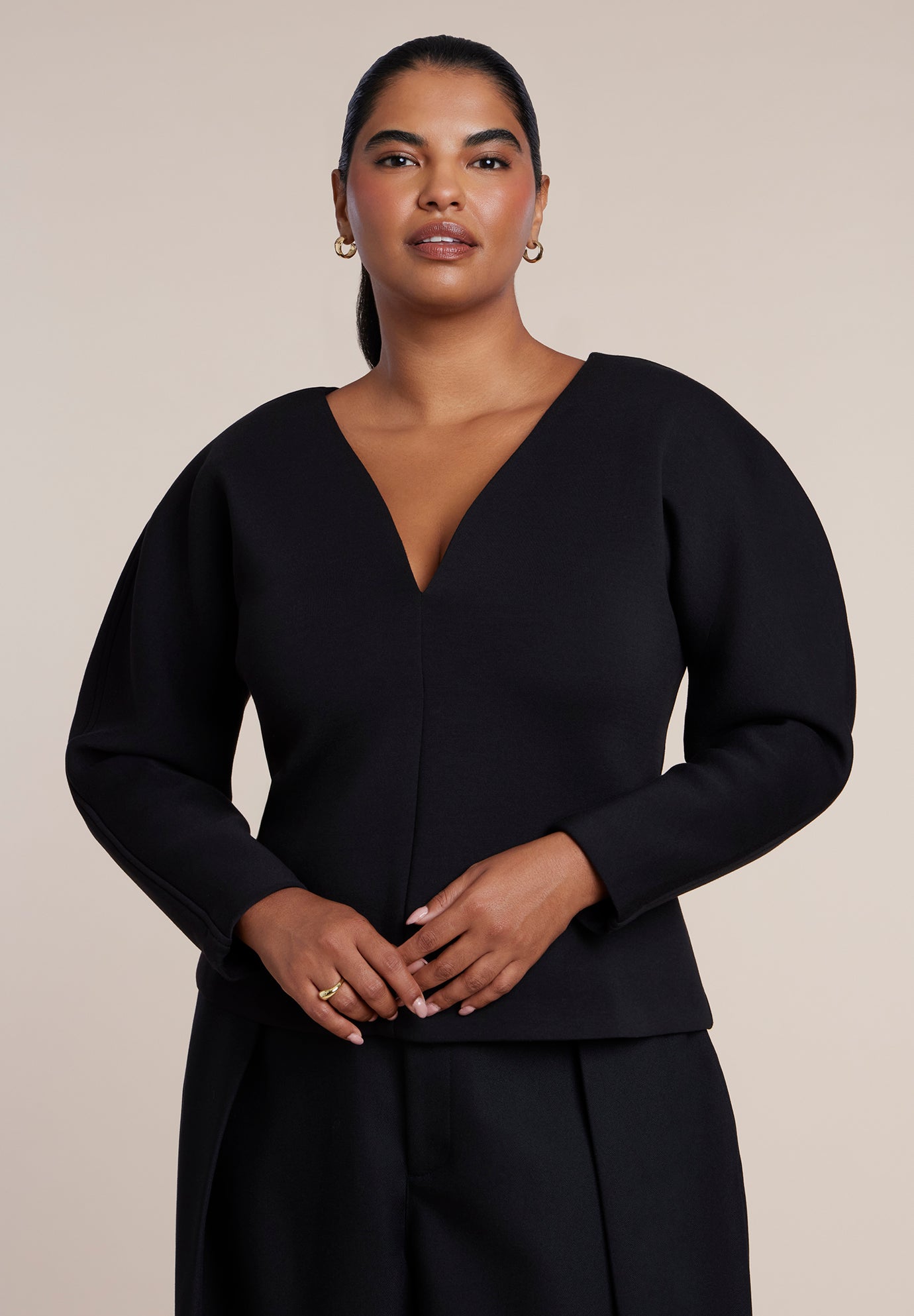 Round Sleeve V-Neck Top image number 0