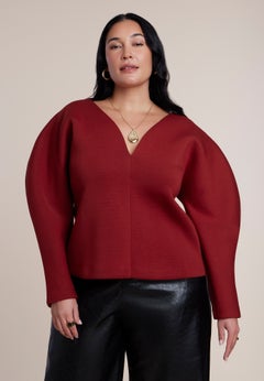 Round Sleeve V-Neck Top
