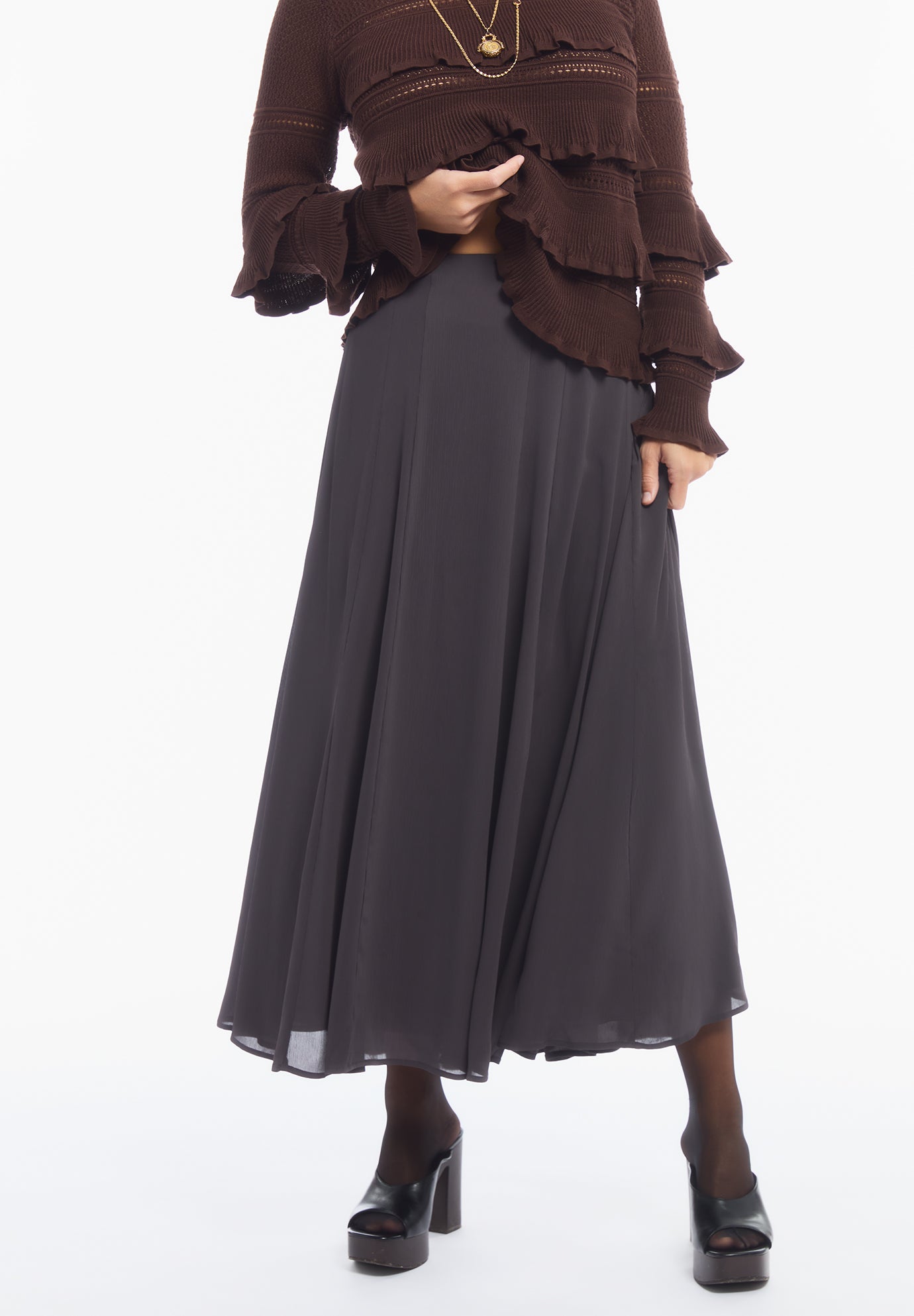 Seamed Chiffon Maxi Skirt image number 2